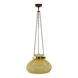 1950's Glass & Brass Pendant Light