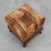 Pair Art Deco walnut stools with original velvet upholstery, Italy 1920s