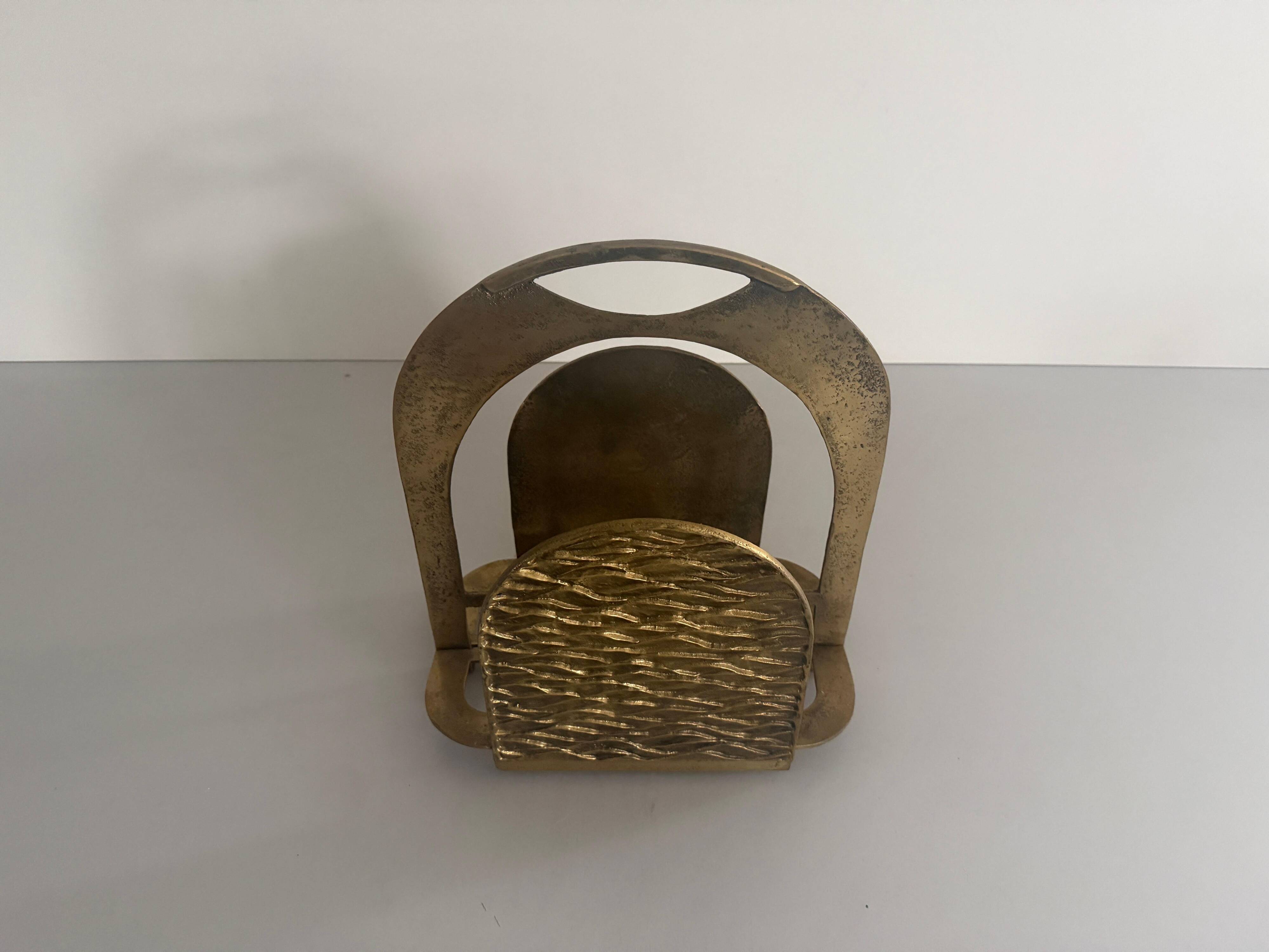 Heavy bronze magazine rack, mid-century modern, 1960, Italy