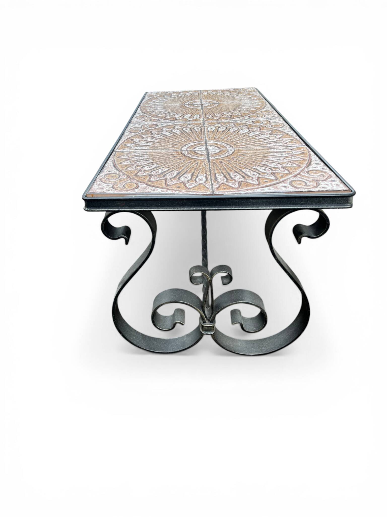 Vintage ceramic and wrought iron coffee table from around 1970.