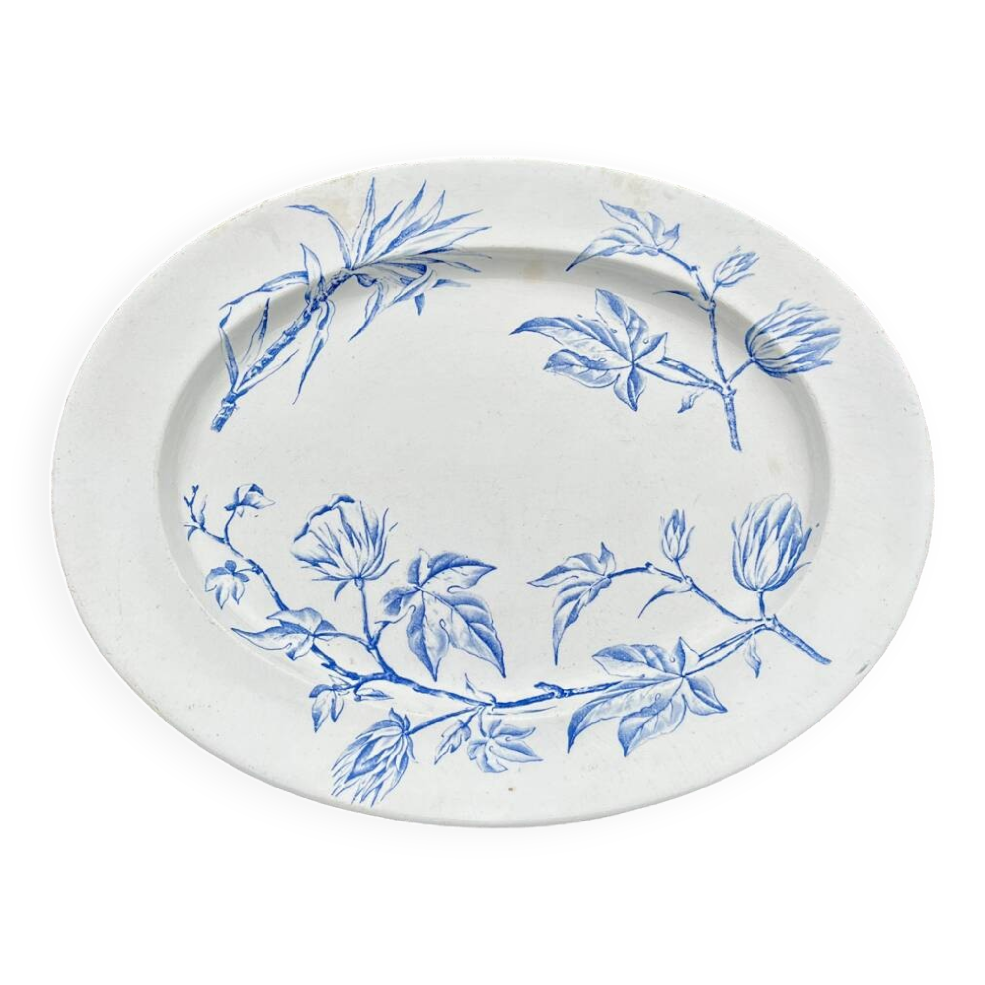 Large 19th century serving dish in English ironstone earthenware NWPCo Burslem "The Cotton Plant"