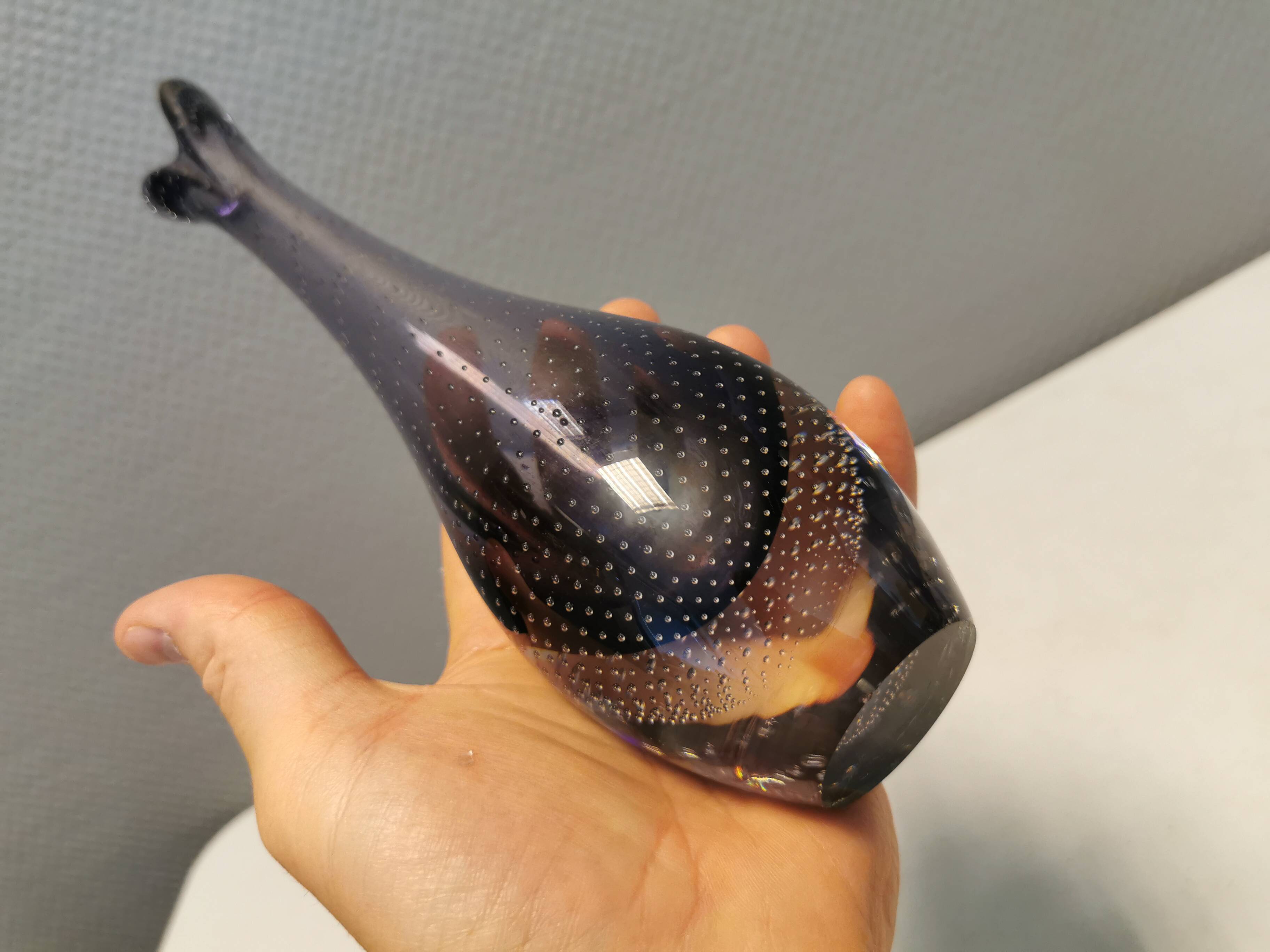 Purple/transperent Beak vase in mouth-blown glass of high quality. Danish design