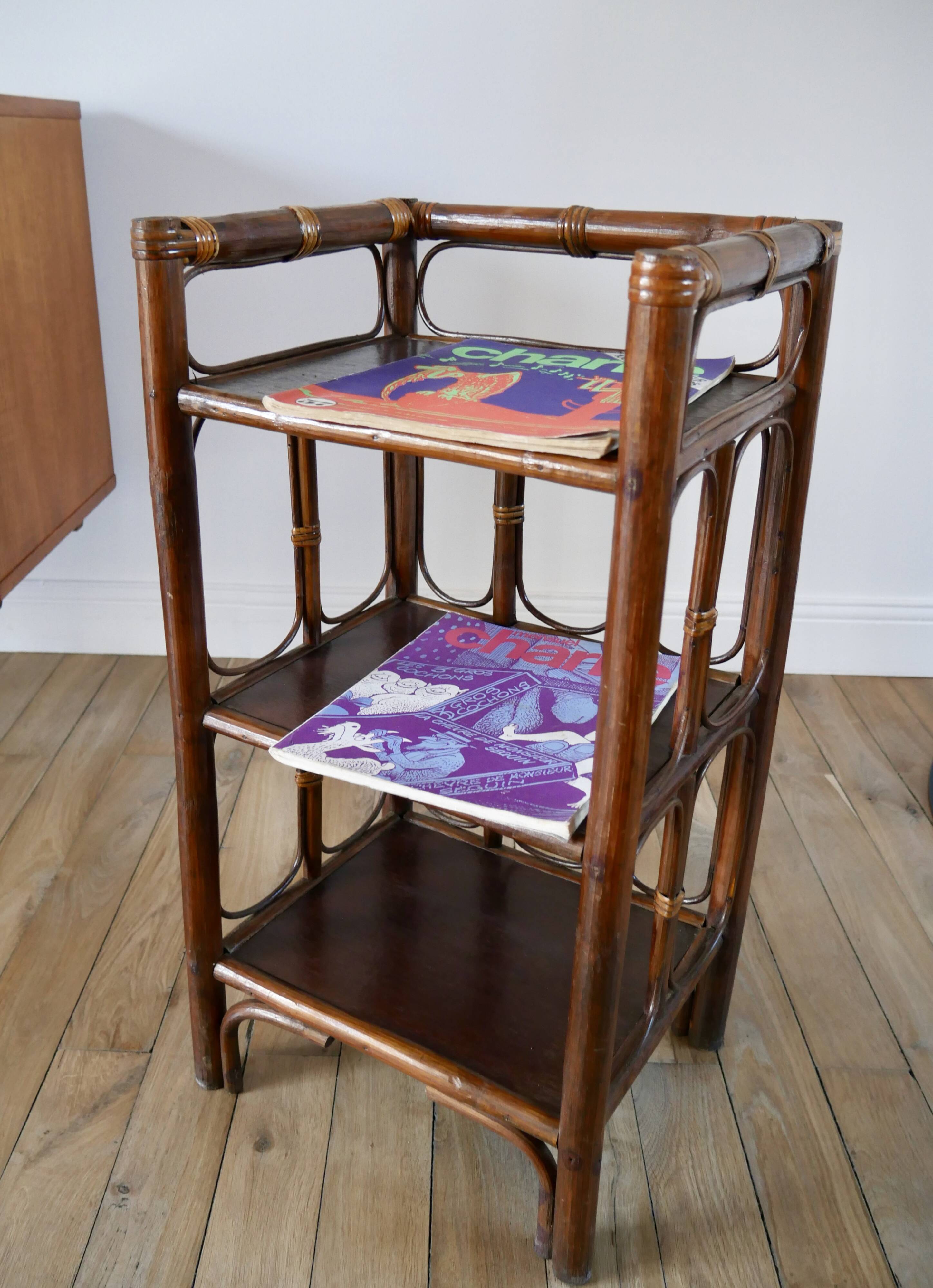 Rattan side table / bedside table bamboo style rattan bedside table bamboo style 70s