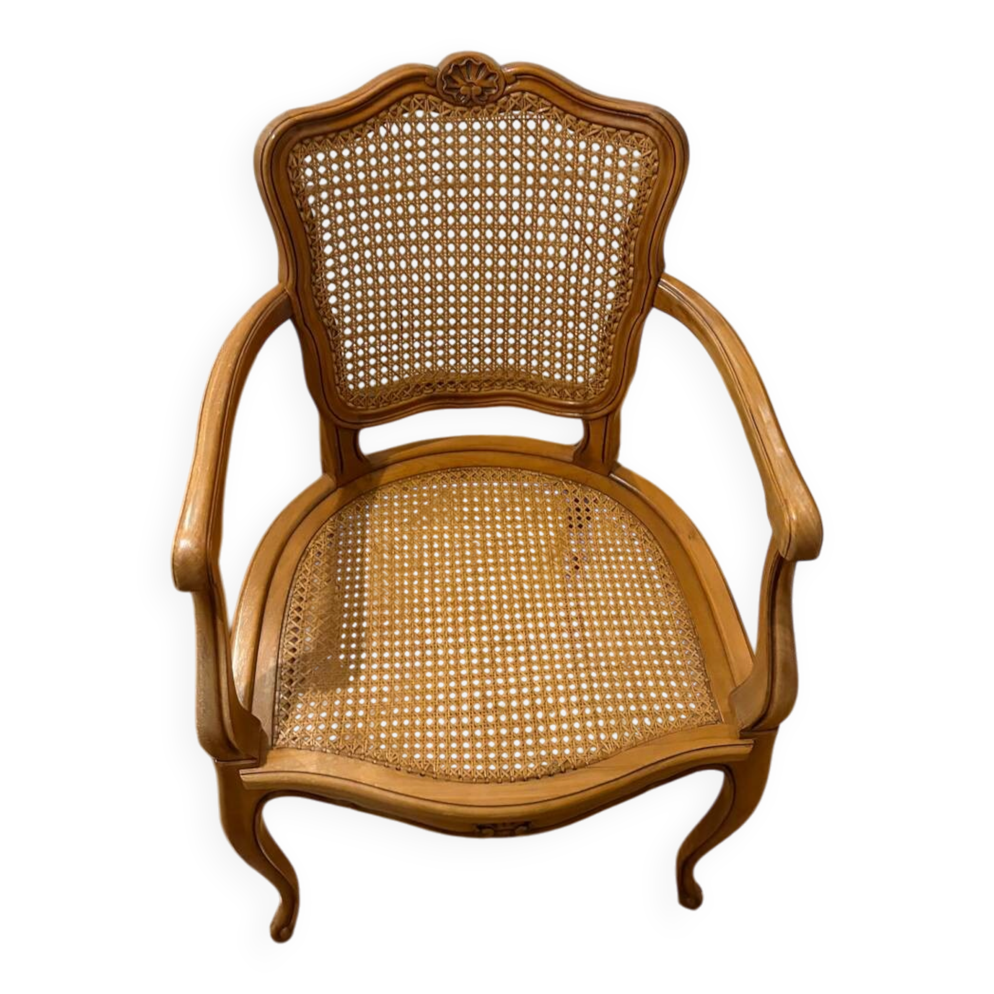 Caned cabriolet armchair – Classic chic style