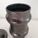 Covered pot on shower foot in black glazed chamotte terracotta Jean Marais