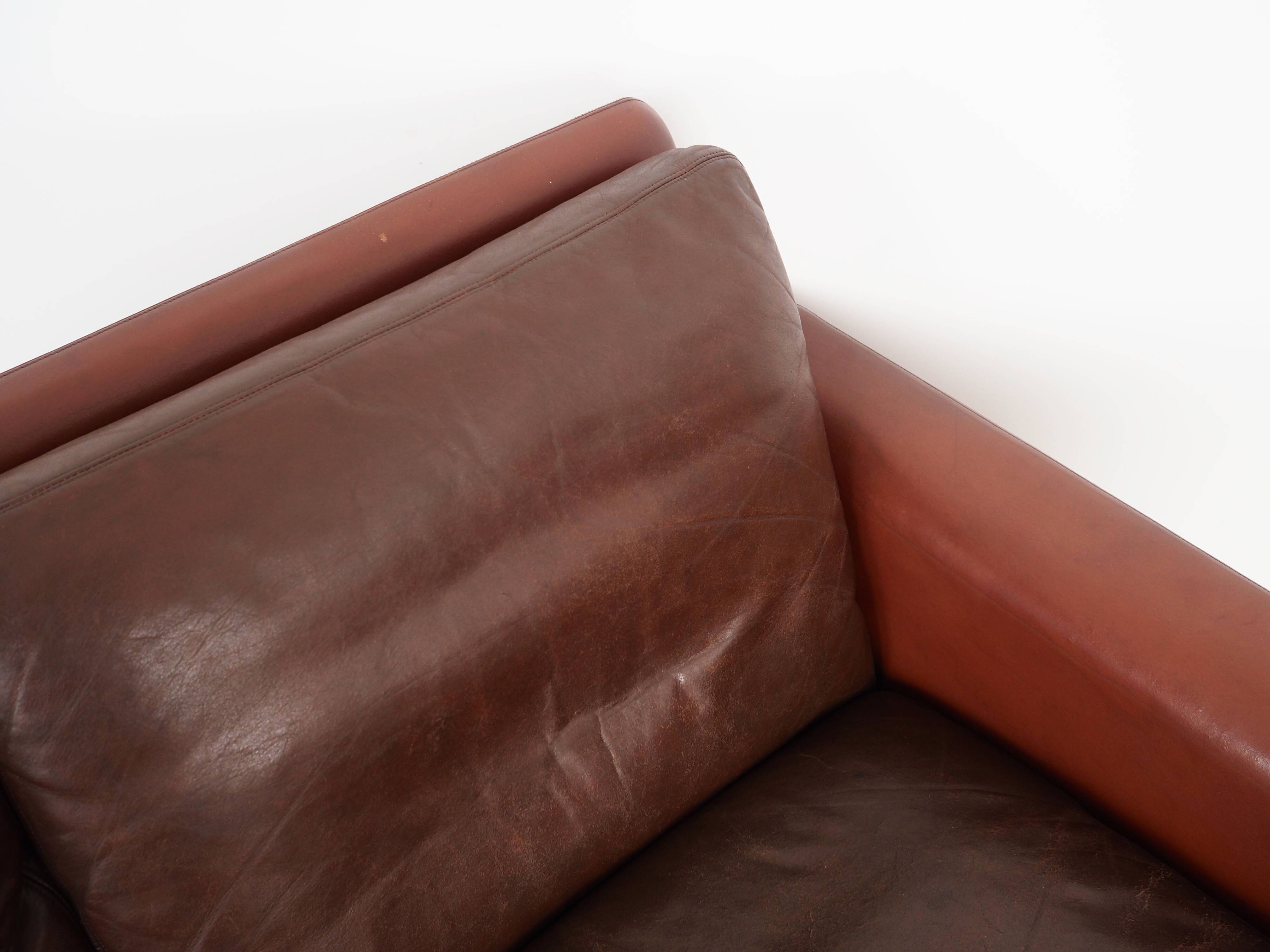 Brown leather sofa, Danish design, 1960s