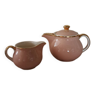 Villeroy and Boch Powder Pink and Gold Teapot and Creamer