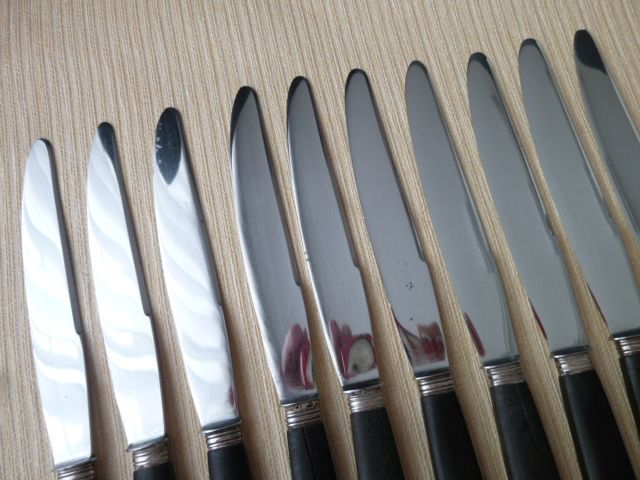 Set of 10 blackened wood handle cheese knives and stainless steel blade