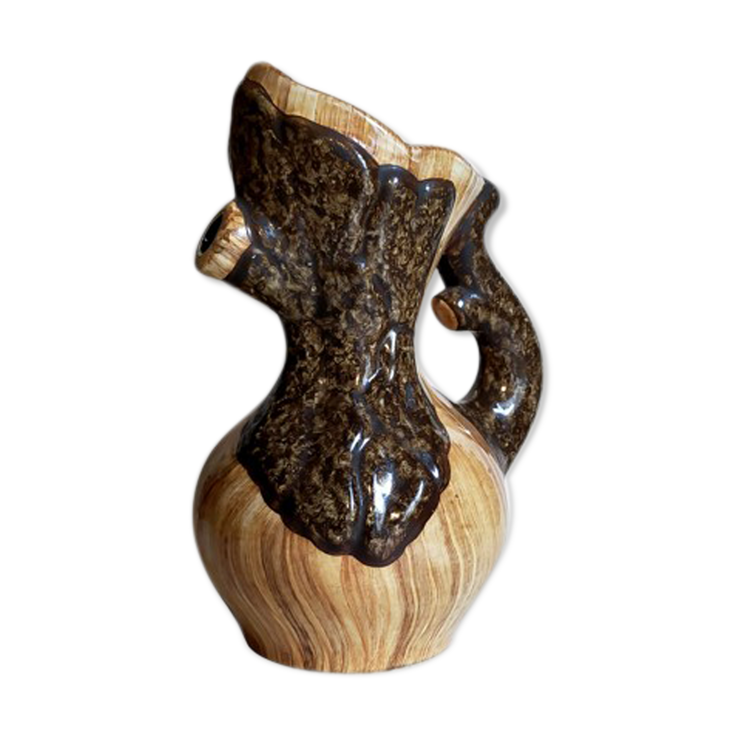 Faux-bois ceramic pitcher signed "Cérart" MONACO vintage