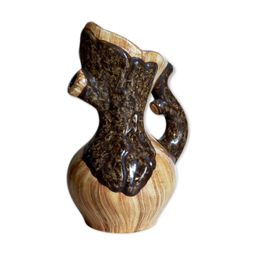 Faux-bois ceramic pitcher signed "Cérart" MONACO vintage