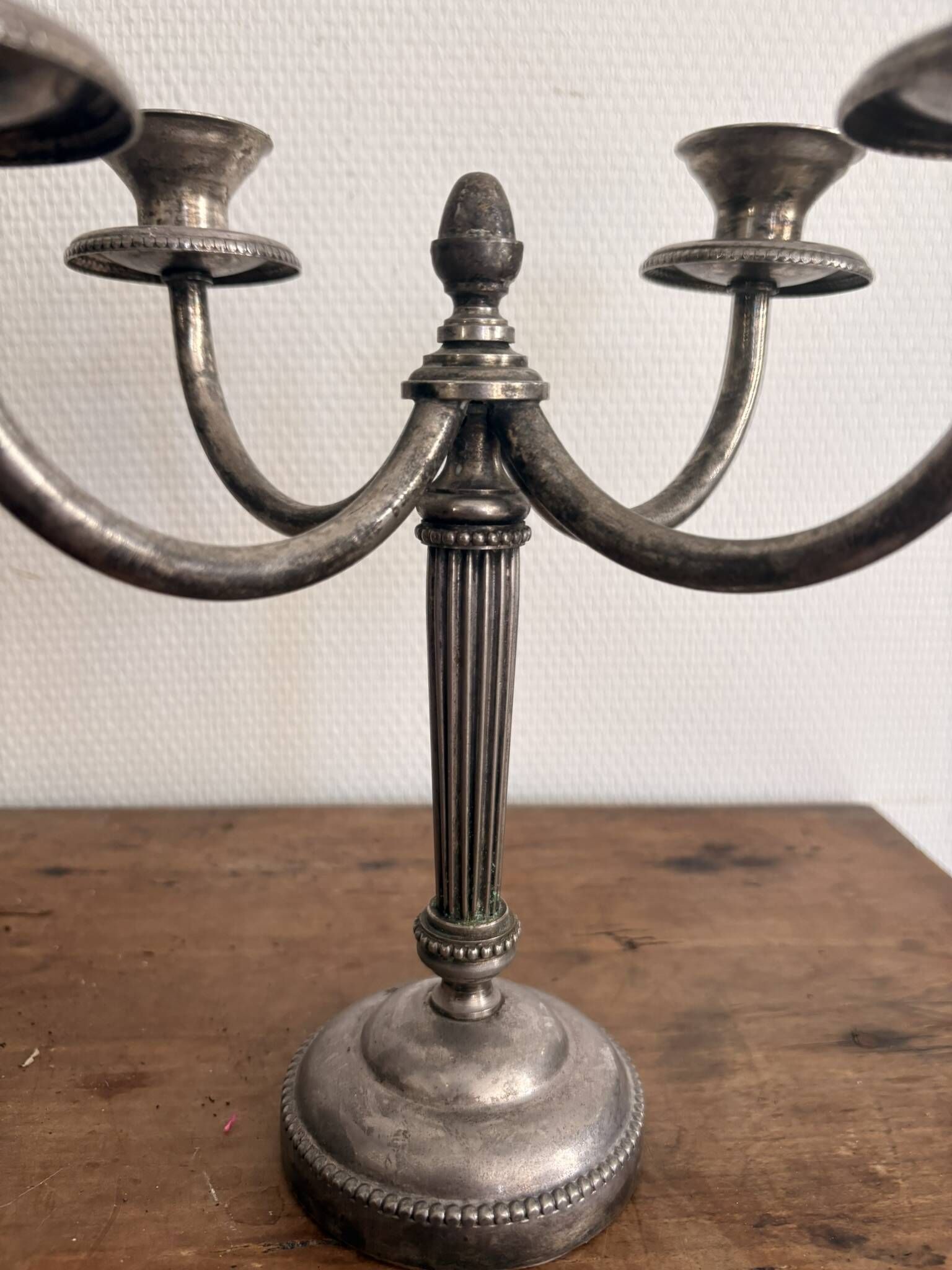 Pair of Silver Metal Candelabra Louis XVI 4 Light Candle Holders