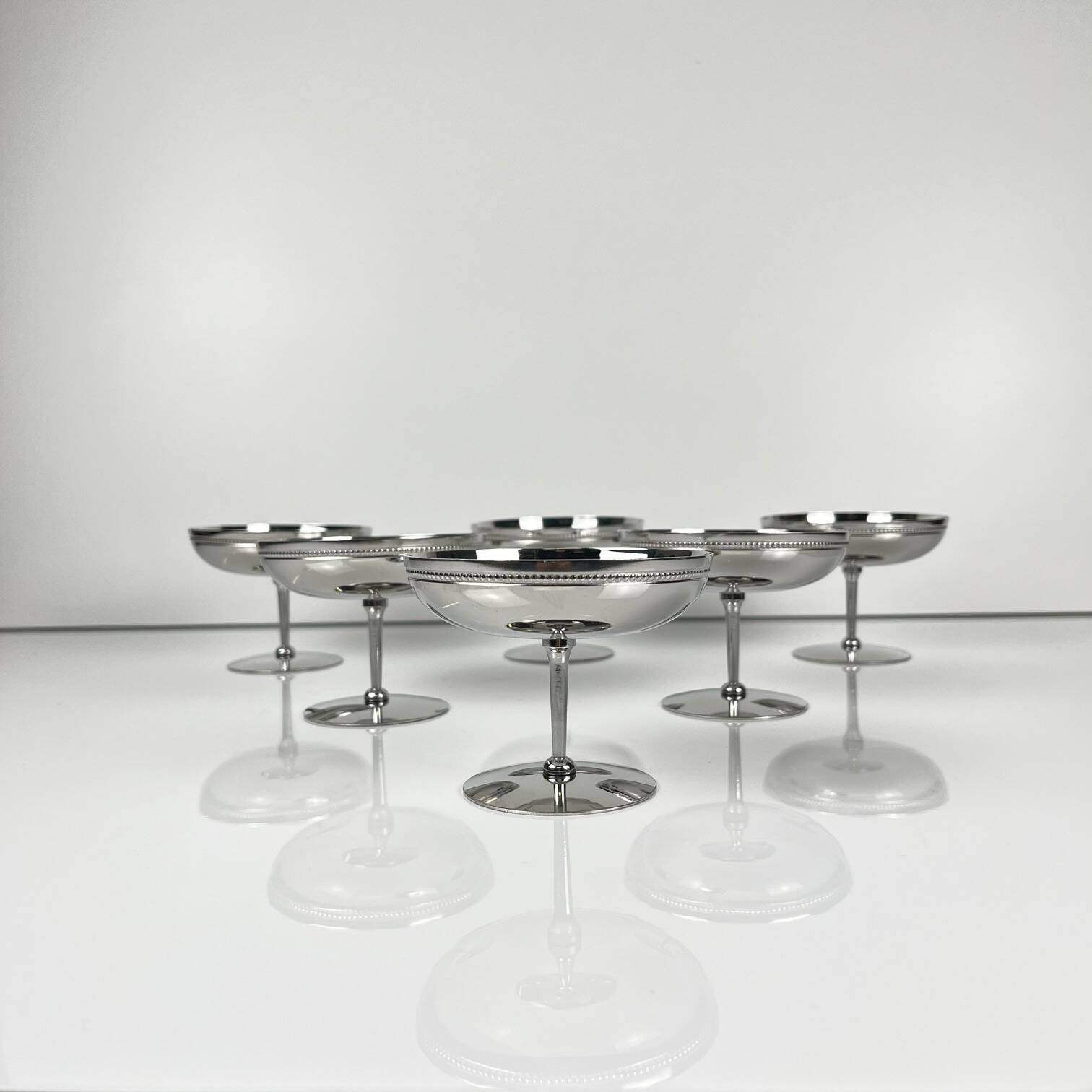 Set of 6 stainless steel ice cream cups, 1970