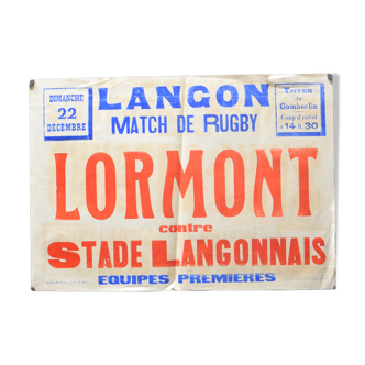 Affiche "Match de Rugby" - Ville de Langon - Années 1930