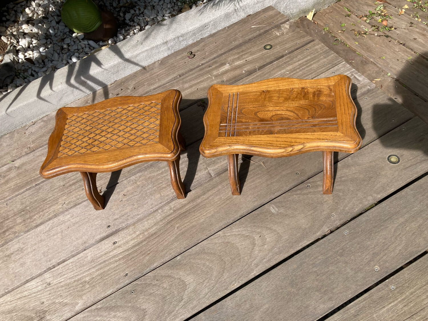 Set of 2 stools carved oak very sturdy top quality
