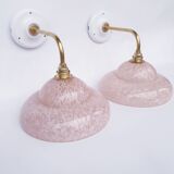 Vintage brass wall lights with speckled glass