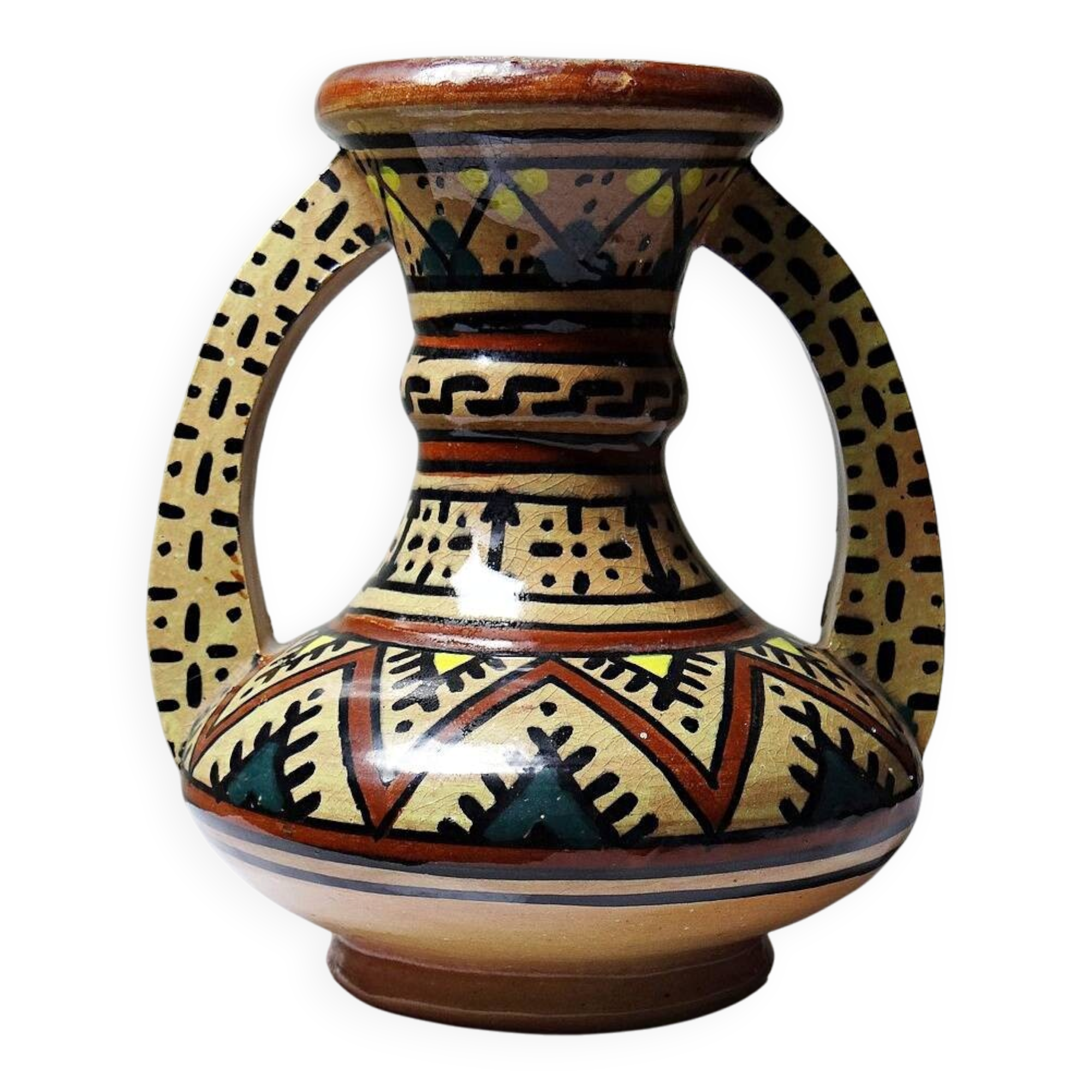 Small handled ceramic vase from Safi, signed, Morocco, 1960-1980.