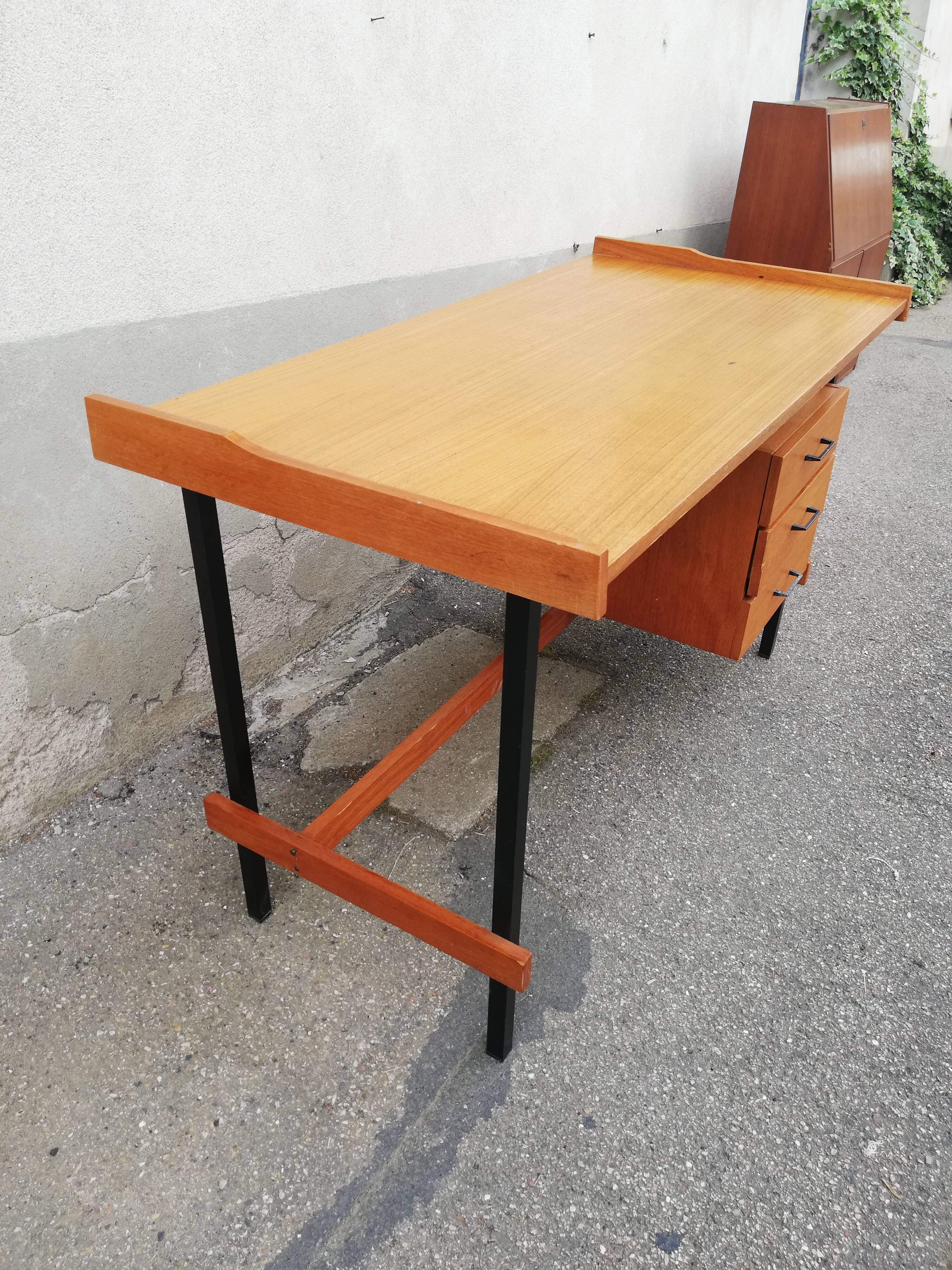 Bureau vintage métal et caisson bois