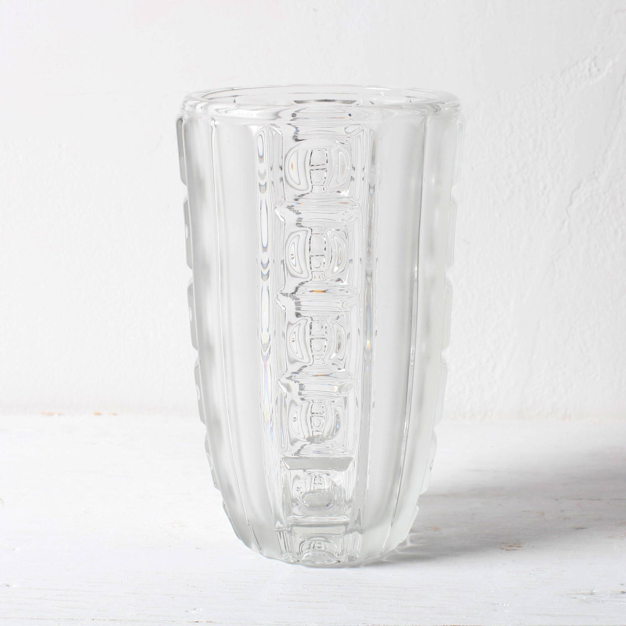 Vintage Clear Pressed Glass Vase / Bohemia Glass / 1950s