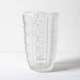 Vintage Clear Pressed Glass Vase / Bohemia Glass / 1950s