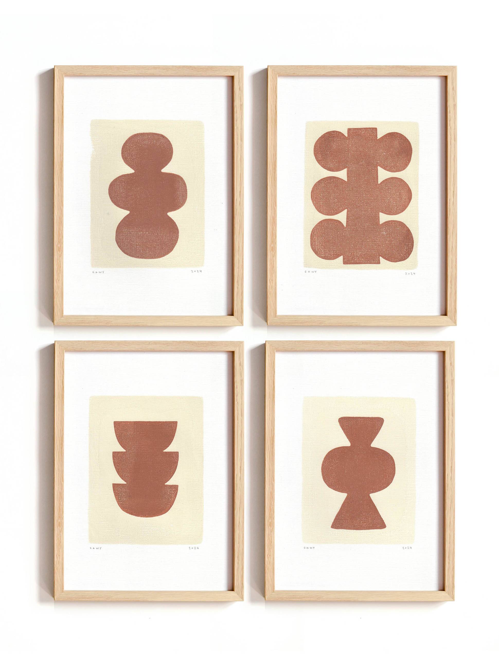 Collection of 4 terracotta paintings signed eawy