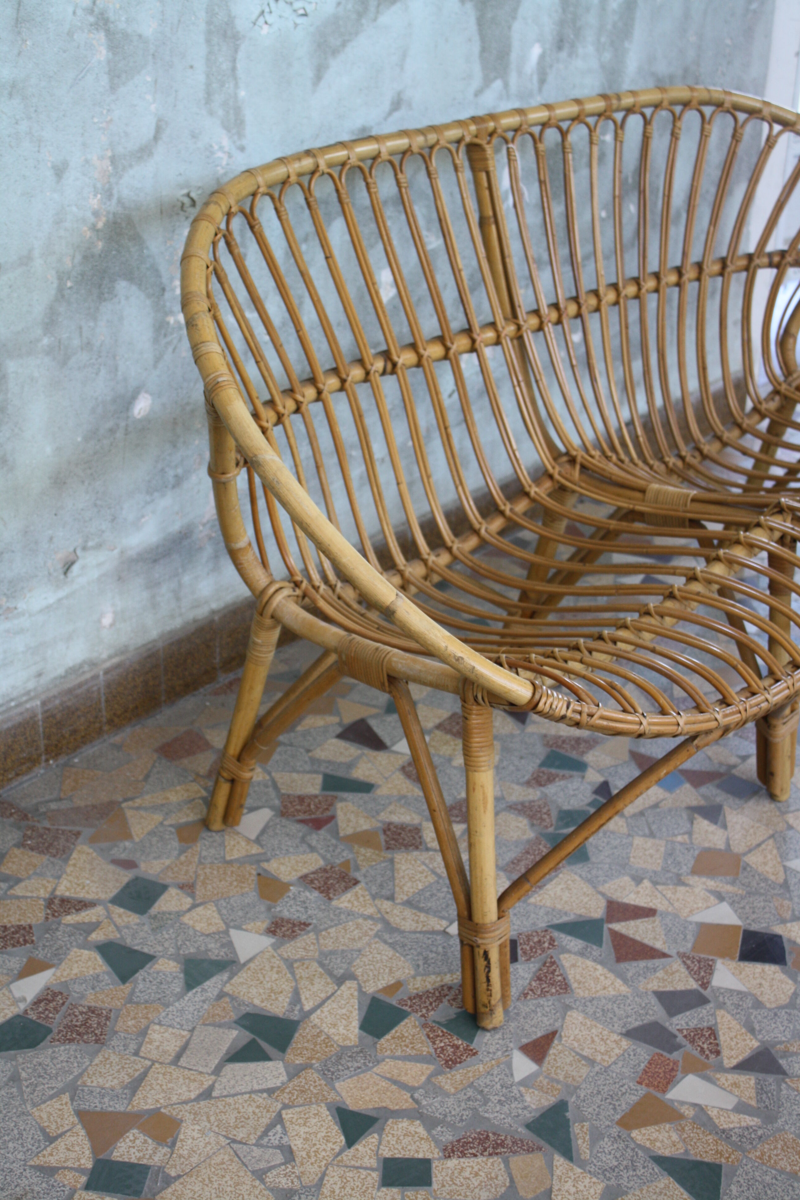 Vintage rattan bench 1960