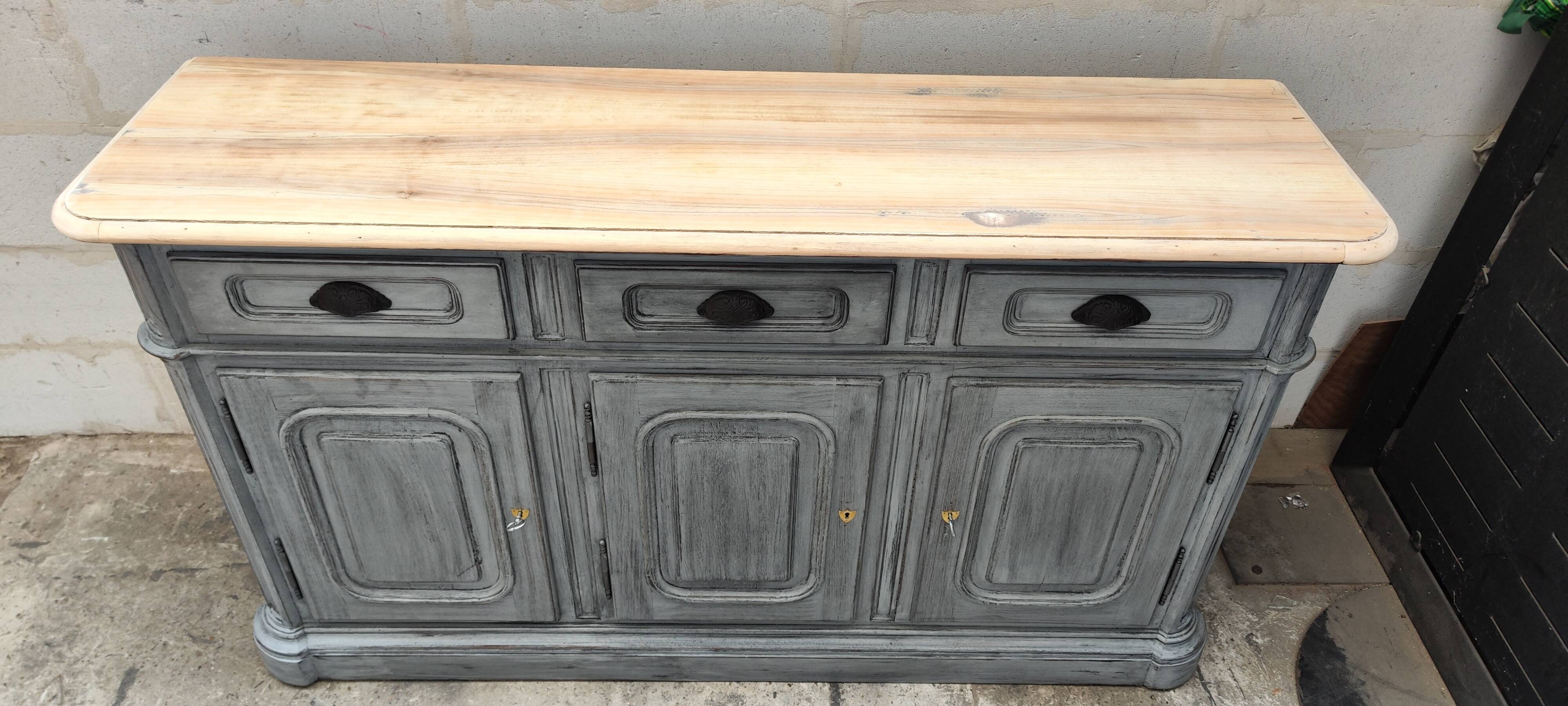 Grey patina furniture with three doors and three drawers