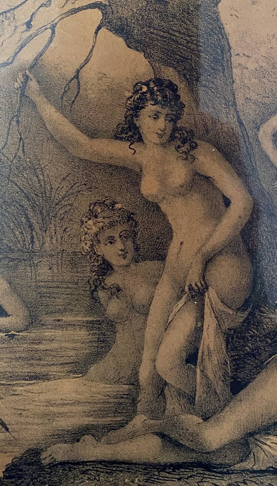 Painting drawing "Nymphs bathing" Frédéric VILLOT (1809-1875) friend Delacroix