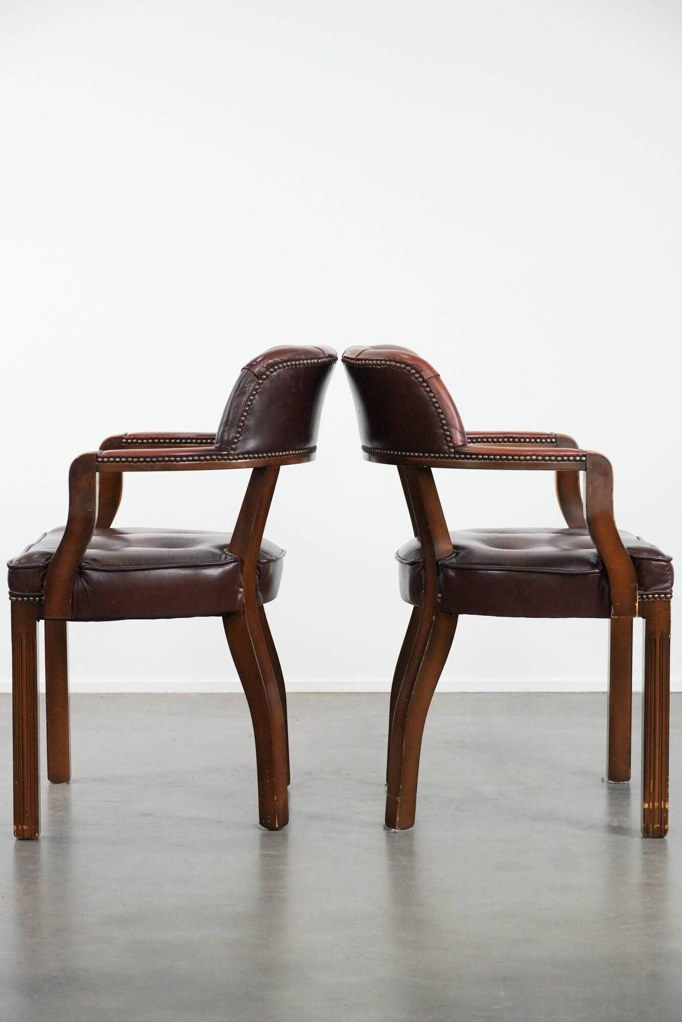 Set of four cowhide leather Chesterfield dining chairs in English style