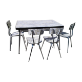 Table formica marble and 4 matching vintage chairs