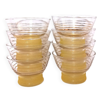 Lot de 8 coupes en verre granité  années 50