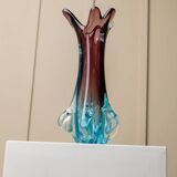 Fratelli Toso Murano Vase in Turquoise and Aubergine Glass XL Mid-Century Italian Art Vase, 1950s