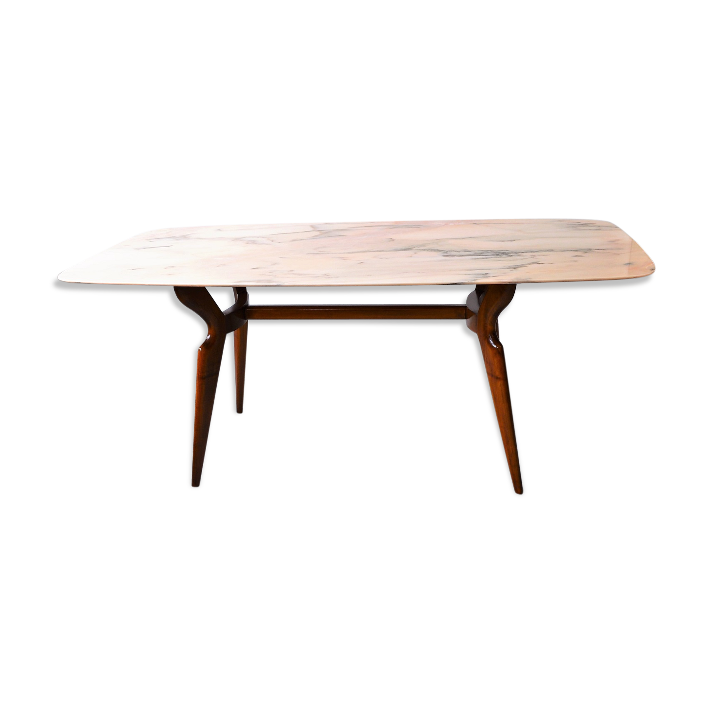 Italian dining table with sculptural beech base and pink marble, 1950s