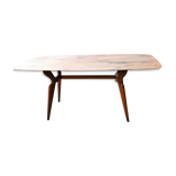 Italian dining table with sculptural beech base and pink marble, 1950s