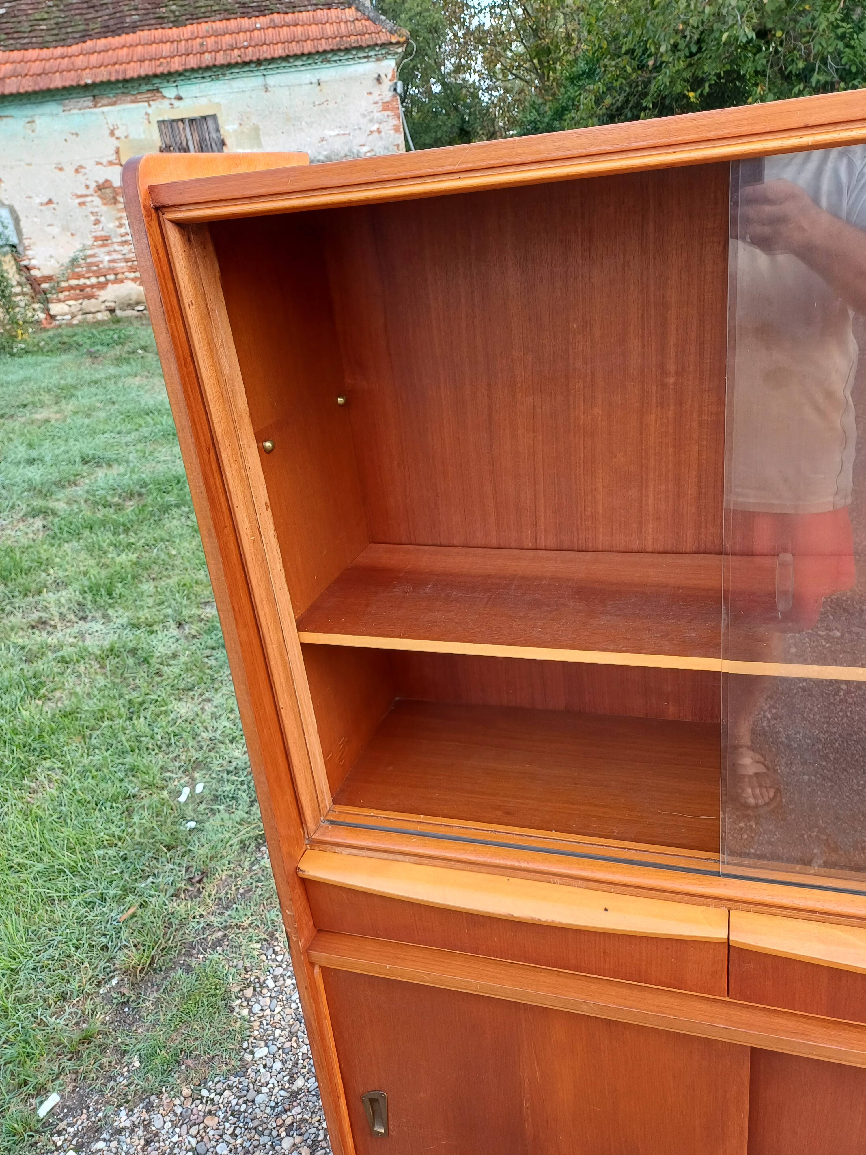 1950s wood and glass display cabinet