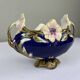 Art Nouveau navy blue barbotine bowl with raised floral decoration