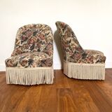 Pair of antique tapestry toad armchairs