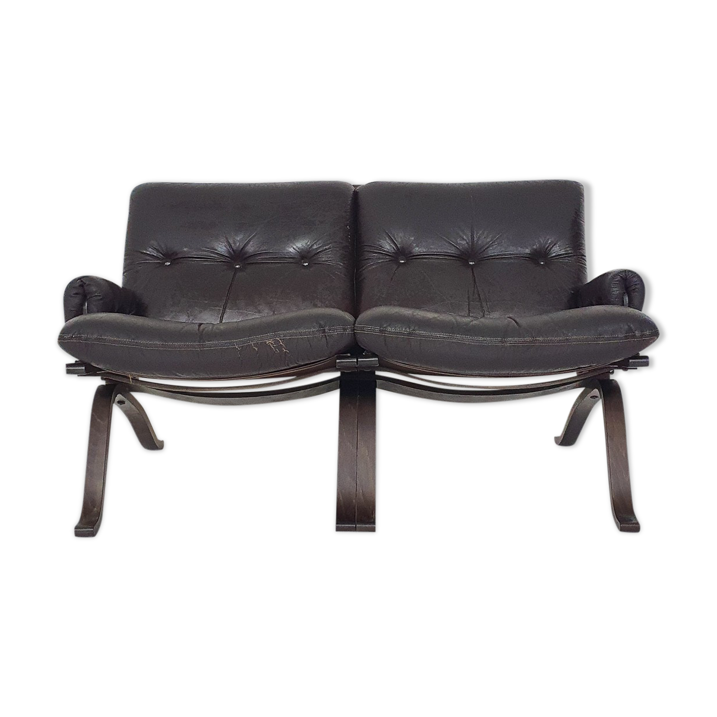 Brown leather two-seater sofa, Norway 1970's