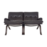 Brown leather two-seater sofa, Norway 1970's
