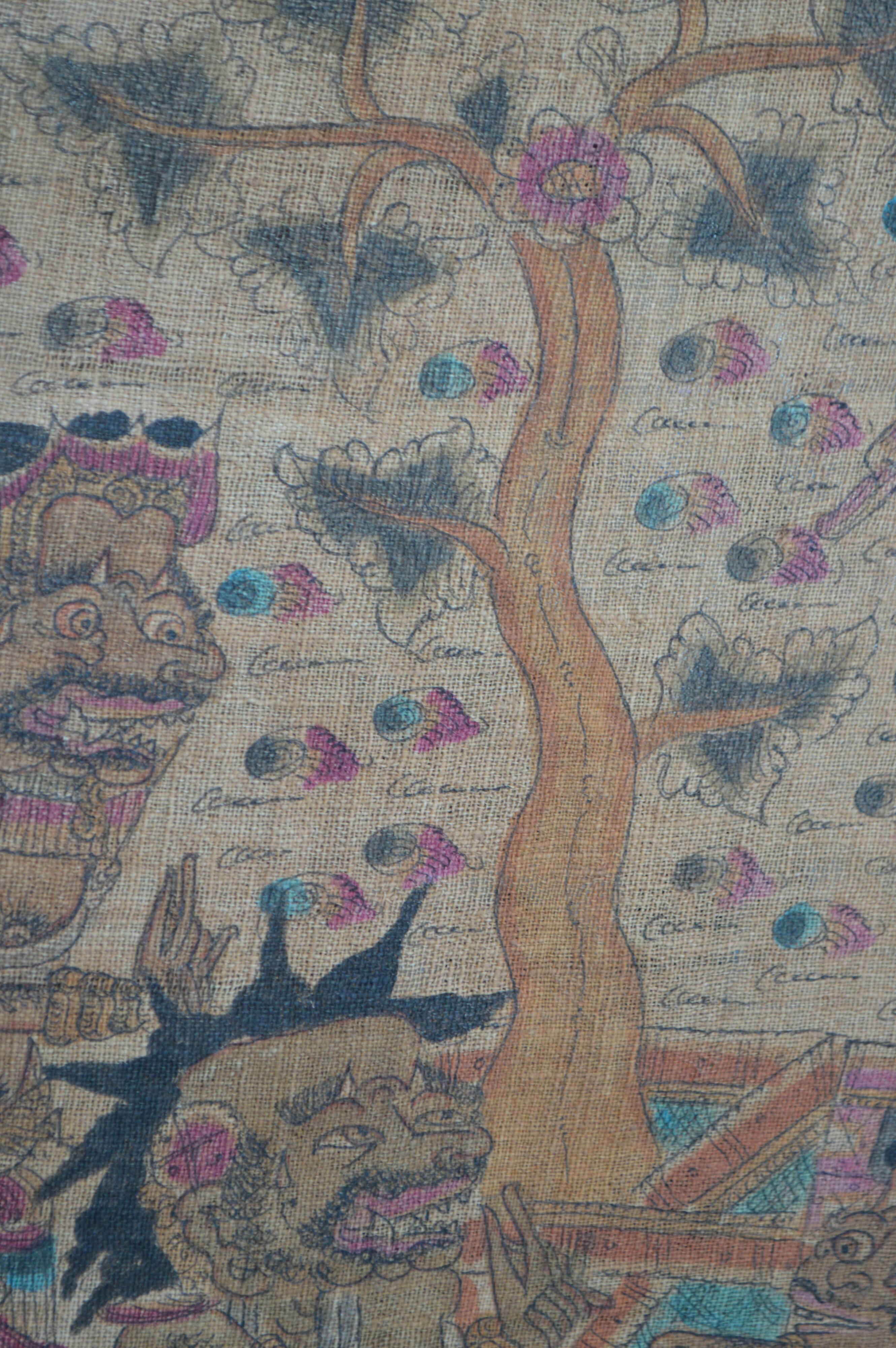 Large traditional Balinese painting on Kamasan Wayang vintage fabric.
