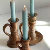 3 vintage handcrafted pottery candle holders
