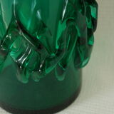 Vase en verre soufflé vert vintage, Pologne
