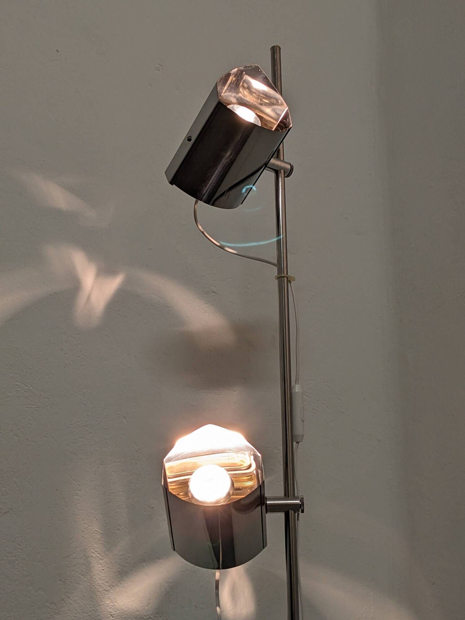 Space Age floor lamp with 2 chrome metal spotlights from the 60s/70s
