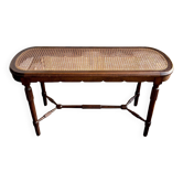 Piano bench in dark wood and cane