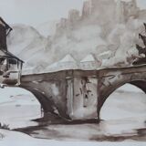Vintage signed monochrome watercolors
