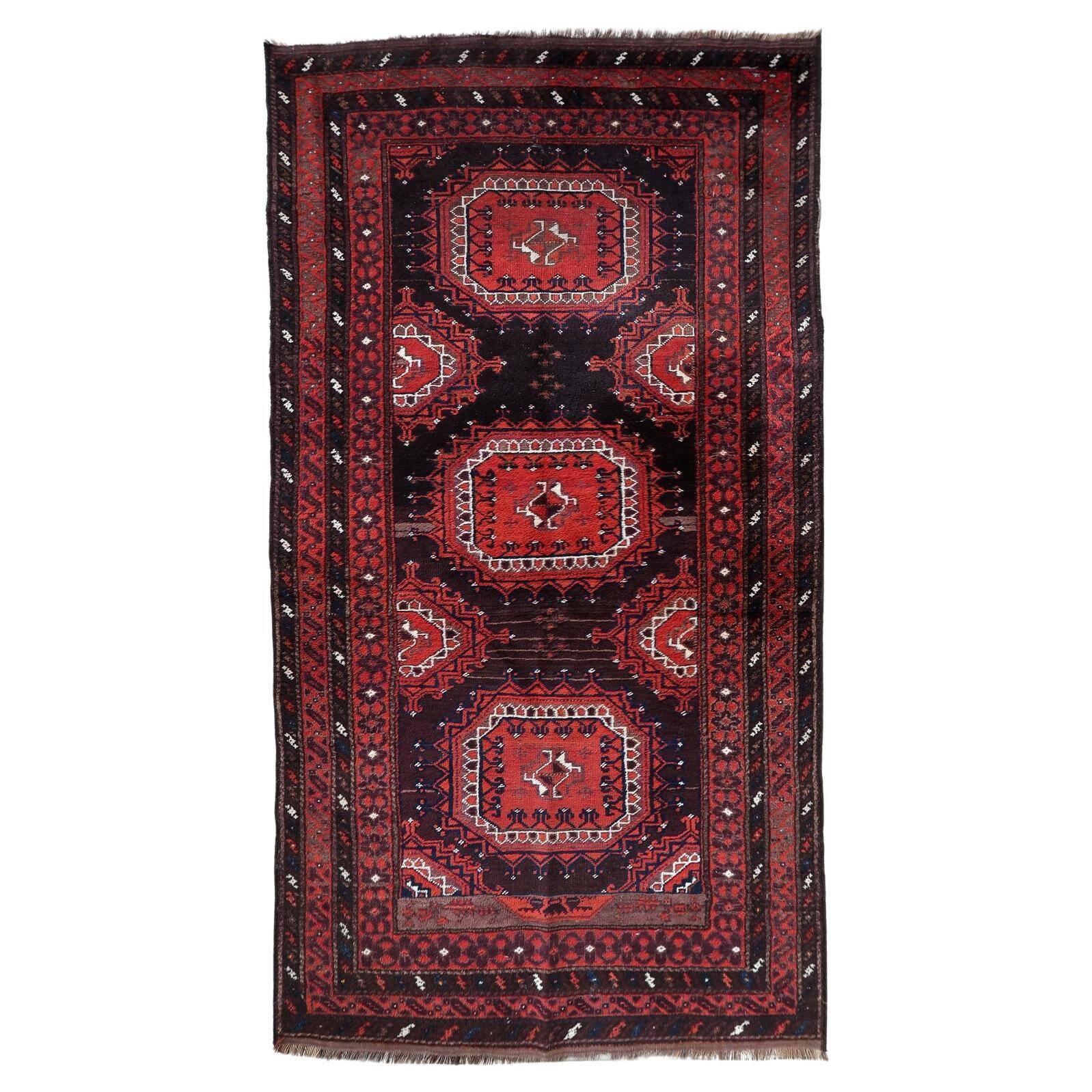 Tapis baloutche afghan ancien noué à la main 116 cm x 210 cm - rouge et marron (1C1195)