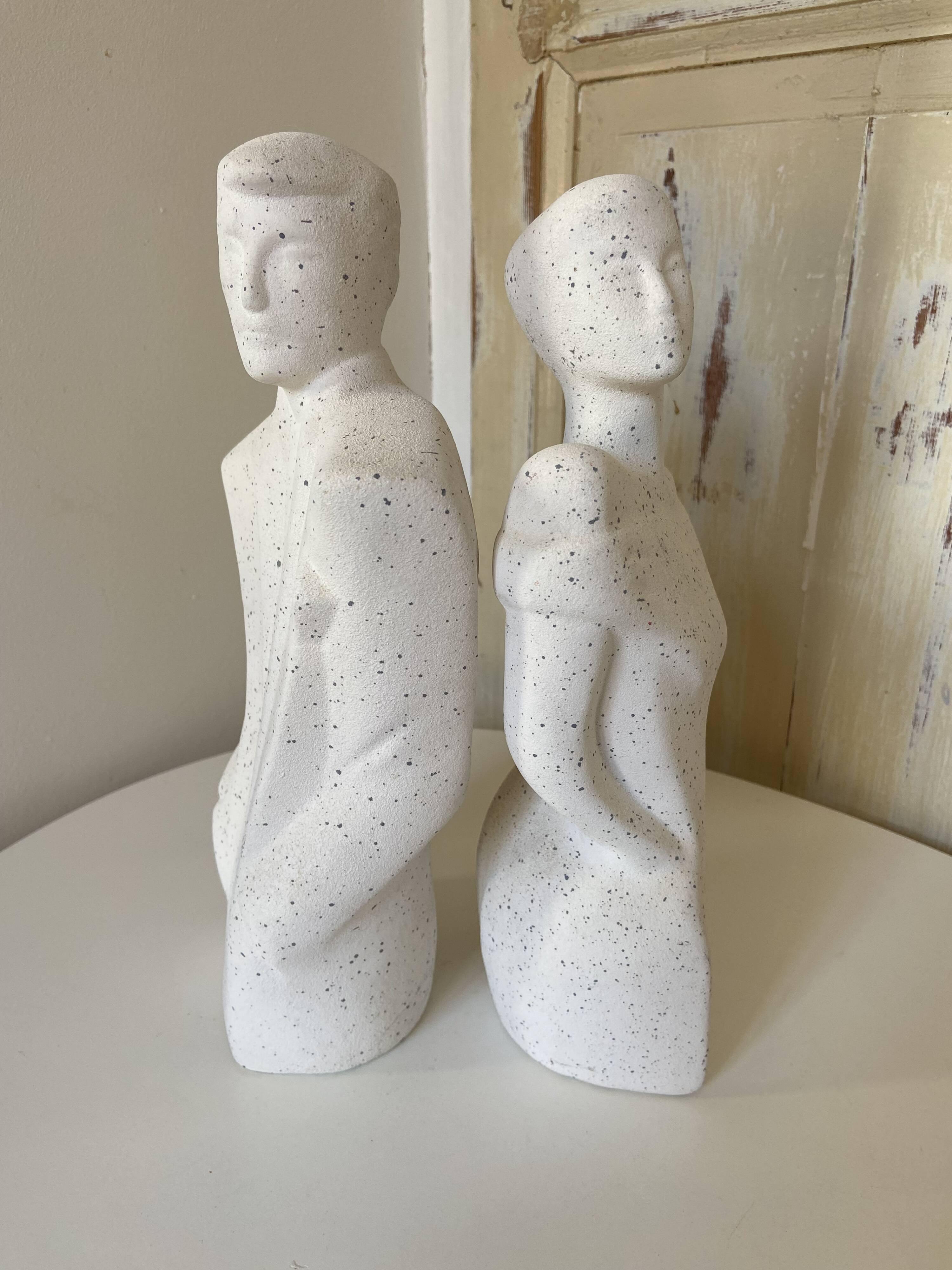 Duo Man Woman Plaster Busts - Style of Lindsey B. Balkweil