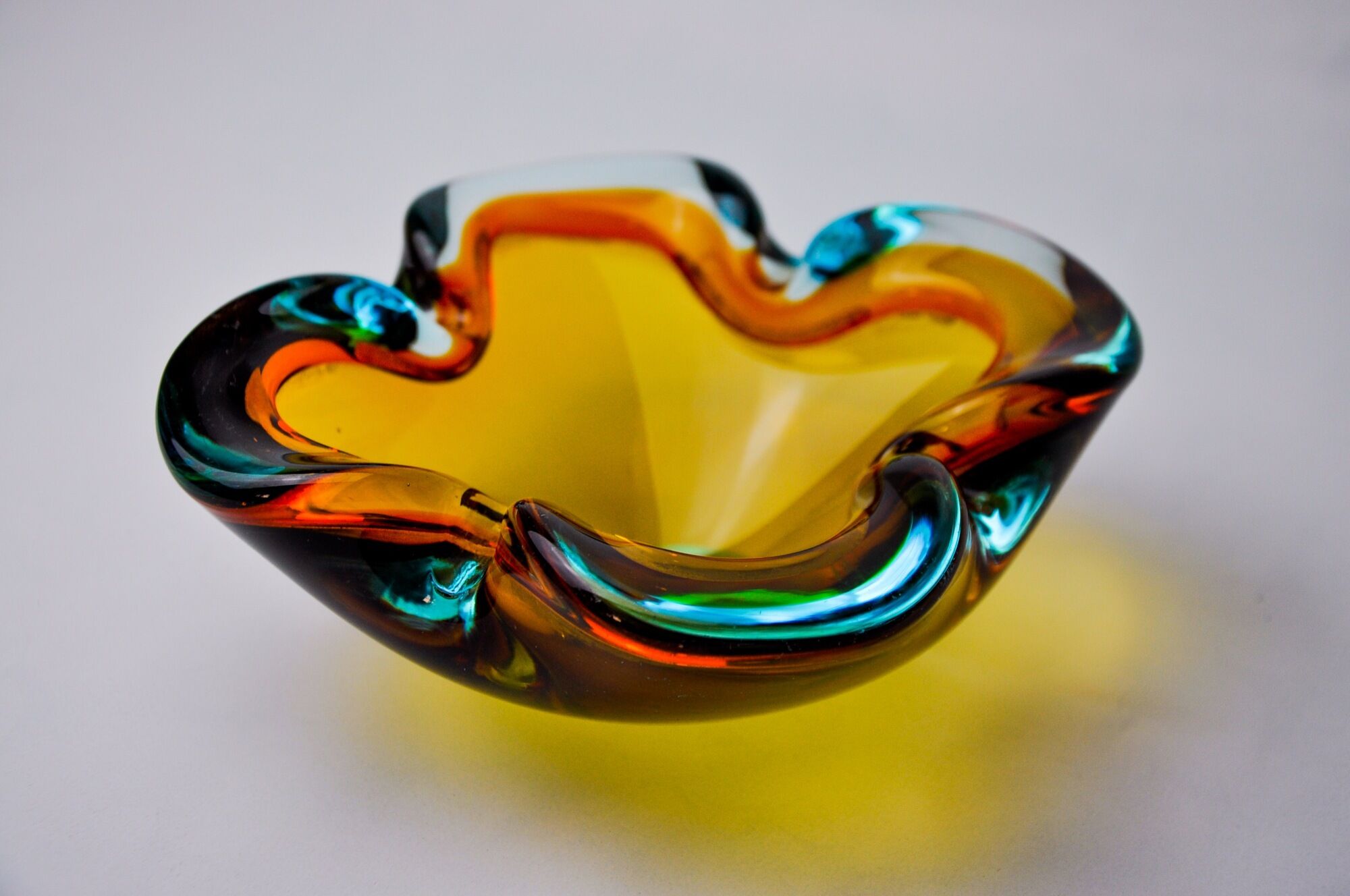 Multicolored Sommerso ashtray by seguso, murano glass, Italy, 1970