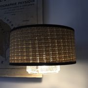Suspension vintage globe verre et abat jour raphia