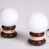 Pair of midcentury table lamps, ceramics, opal glass, functional, czechia, 1950s