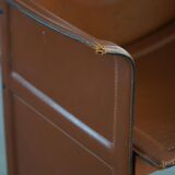 Ensemble de 4 fauteuils en cuir marron/rouge, Tito Agnoli, moderne italien, années 1970